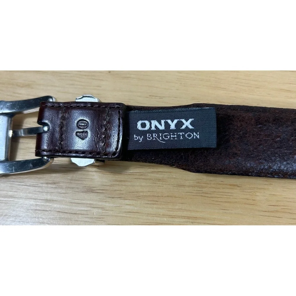 VTG 90s Onyx by Brighton Leather Belt Men 40 Brown Braided Western Silver Buckle